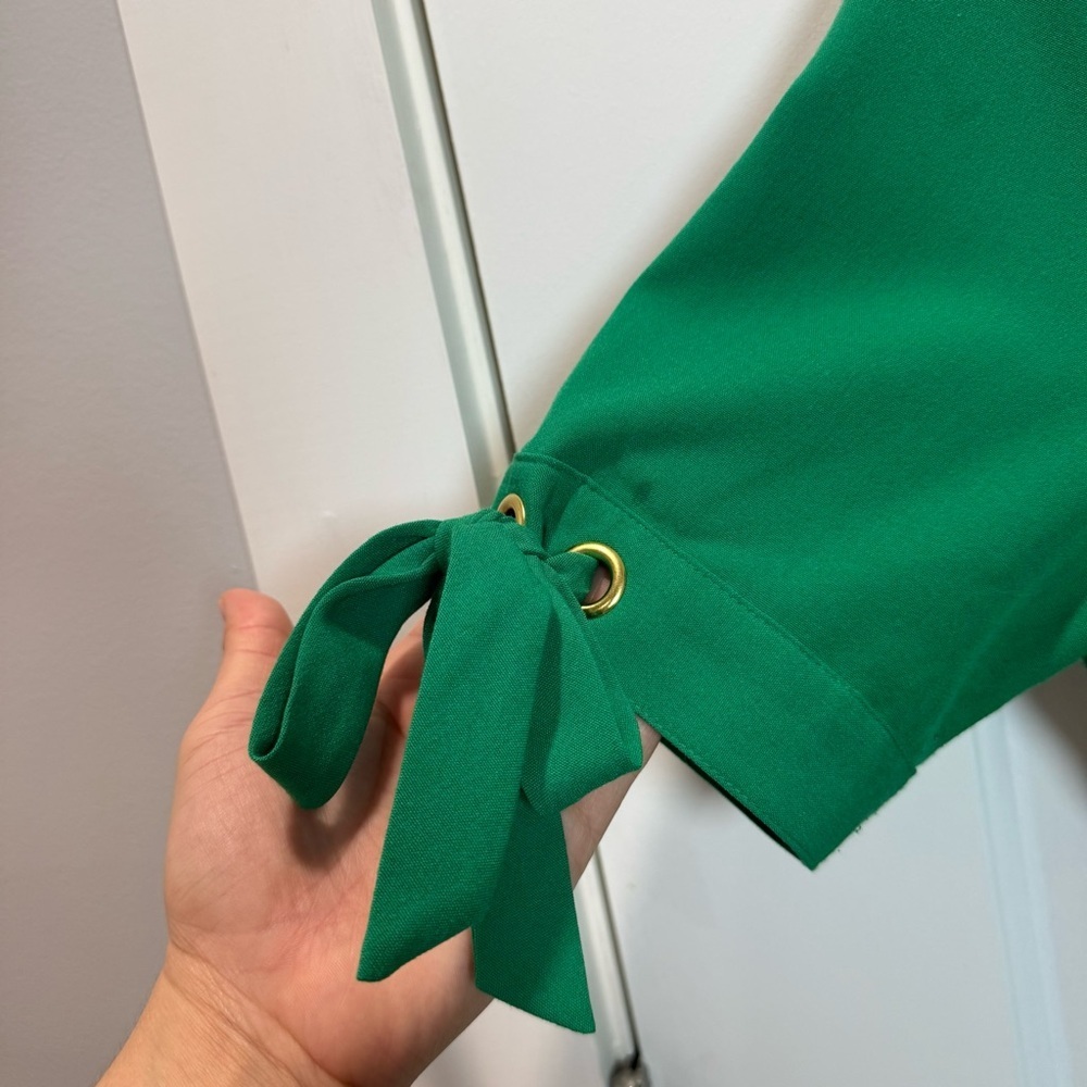 Sharagano Vibrant Green Midi Dress with Tie Sleeves size 6 - Picture 4 of 16